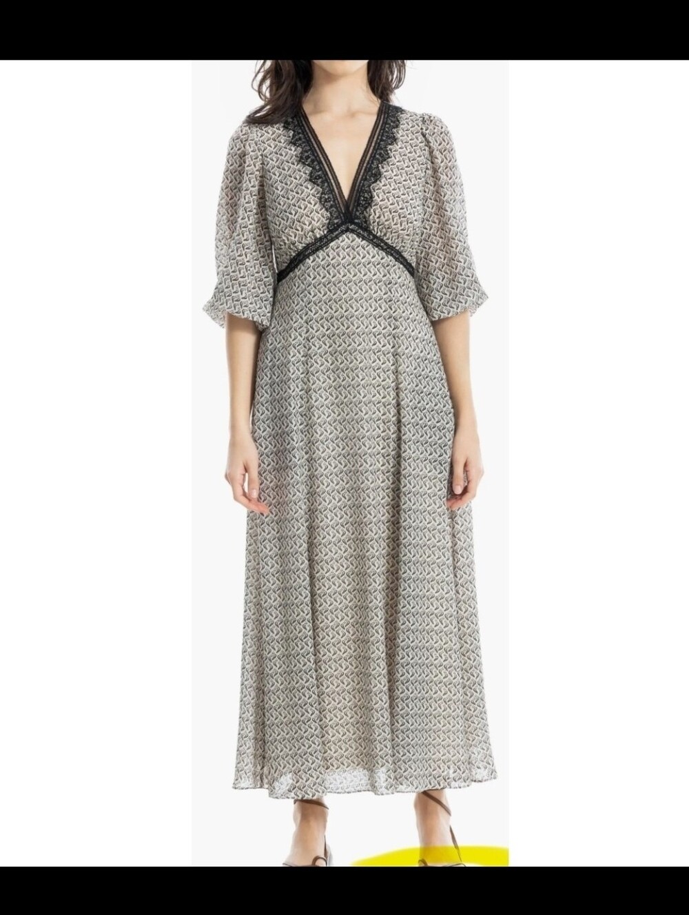 Max studio black & cream Paisley V neck midi dress Size LNWT
